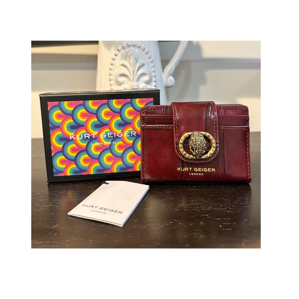 Kurt Geiger Chelsea Multi Card Holder Croc Embossed Leather Wine